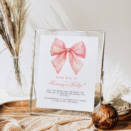 ピンクの弓どのように大きいママの腹の赤ちゃんシャワーゲーム ポスター