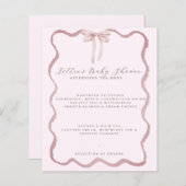 ピンクの弓のウェーブガール縁どベビーシャワーメニュー (正面/裏面)