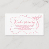 ピンクの弓のウェーブフレーム優美な本ベビーチケット エンクロージャーカード (正面)