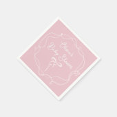 ピンクの弓のウェーブフレーム女の子の赤モダンちゃんシャワー スタンダードカクテルナプキン (角)