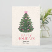 ピンクの弓のクリスマスツリーのホリデーカード カード (スタンド正面)