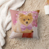 ピンクの弓のクリスマスフォトと可愛い犬 クッション (ブランケット)