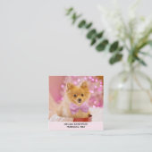ピンクの弓のクリスマスフォトと可愛い犬 スクエア名刺 (スタンド正面)