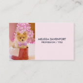 ピンクの弓のクリスマスフォトと可愛い犬 名刺 (正面)