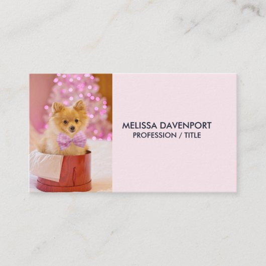 ピンクの弓のクリスマスフォトと可愛い犬 名刺 (正面)