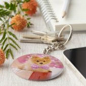 ピンクの弓のクリスマス写真を飾ったかわいい犬 キーホルダー (側面)