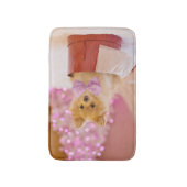 ピンクの弓のクリスマス写真を飾ったかわいい犬 バスマット (正面縦)