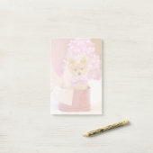 ピンクの弓のクリスマス写真を飾ったかわいい犬 ポストイット (デスク上)