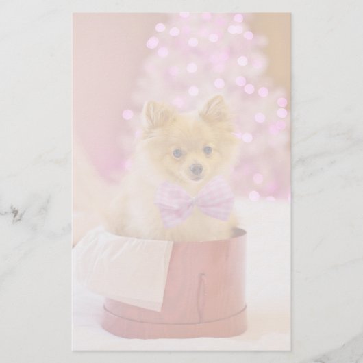 ピンクの弓のクリスマス写真を飾ったかわいい犬 便箋 (正面)