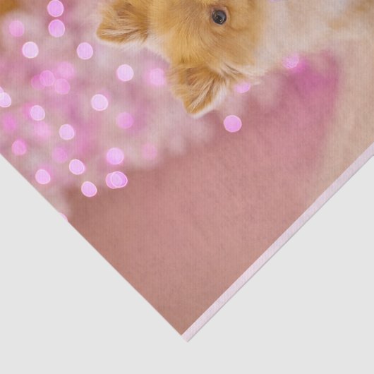 ピンクの弓のクリスマス写真を飾ったかわいい犬 薄葉紙 (詳細)