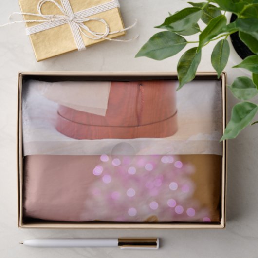 ピンクの弓のクリスマス写真を飾ったかわいい犬 薄葉紙 (ギフト)