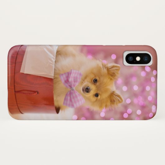 ピンクの弓のクリスマス写真を飾ったかわいい犬 Case-Mate iPhoneケース (裏面(横))