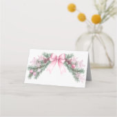 ピンクの弓のクリスマ結婚ス プレイスカード (裏面)