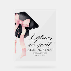 ピンクの弓のグラデーションの卒業証書は甘いトリートメント アクリルサイン