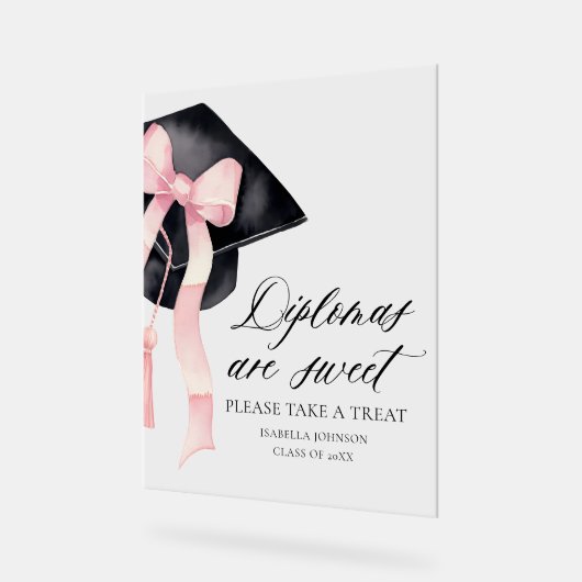 ピンクの弓のグラデーションの卒業証書は甘いトリートメント アクリルサイン (傾斜)