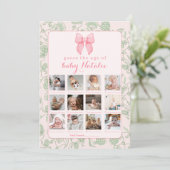 ピンクの弓のサージェントグリーンの赤ちゃんの女の子のシャワーゲーム 招待状 (スタンド正面)