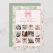 ピンクの弓のサージェントグリーンの赤ちゃんの女の子のシャワーゲーム 招待状 (正面/裏面)