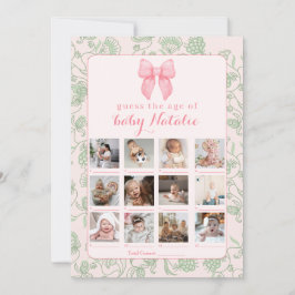 ピンクの弓のサージグリーン赤ちゃん女の子シャワーゲーム 招待状