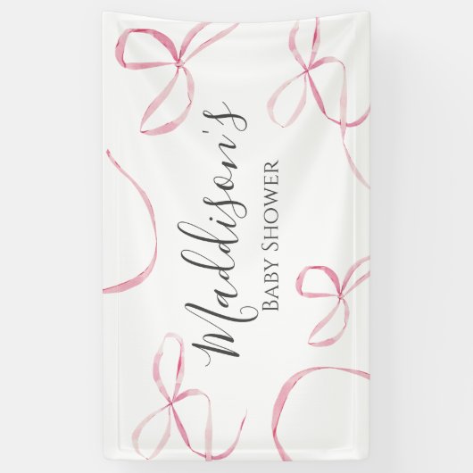 ピンクの弓のバナー、弓の赤ちゃんシャワーのバナー 横断幕 (縦)