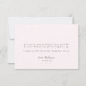 ピンクの弓のブライズシャワー サンキューカード (裏面)