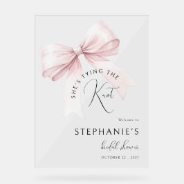ピンクの弓のブライダルシャワーのご案内です アクリルサイン