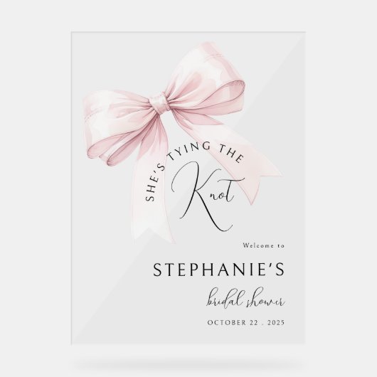 ピンクの弓のブライダルシャワーのご案内です アクリルサイン (正面)