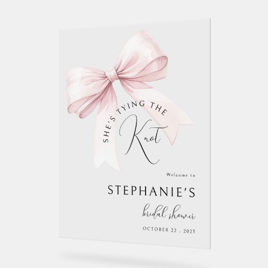 ピンクの弓のブライダルシャワーのご案内です アクリルサイン (傾斜)