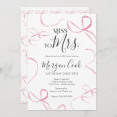 ピンクの弓のブライダルシャワー恋しく思招待、ミセス 招待状 (正面/裏面)