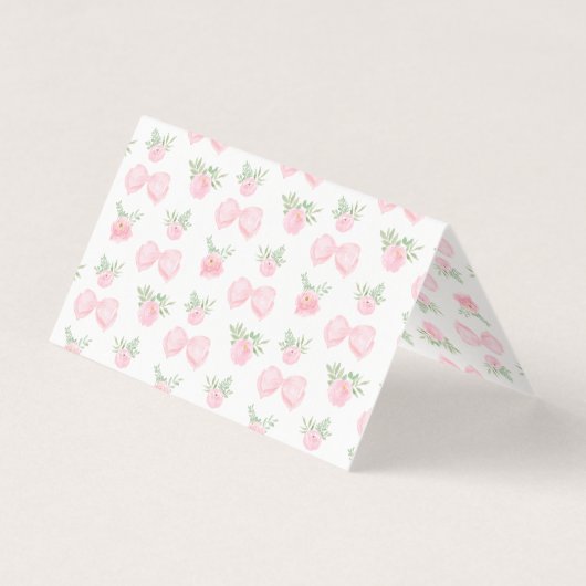 ピンクの弓のベビーガールシャワー折り畳み可能なサンキューカード (裏面)