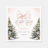 ピンクの弓のベビーシャワー外は寒い スタンダードカクテルナプキン (正面)