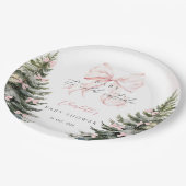 ピンクの弓のベビーシャワー外は寒い ペーパープレート (アングル)