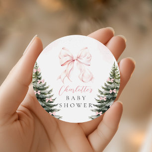 ピンクの弓のベビーシャワー外は寒い ラウンドシール