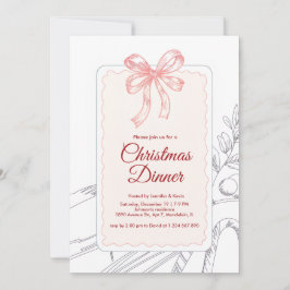 ピンクの弓のミニマリスト ライン アート クリスマス ディナー