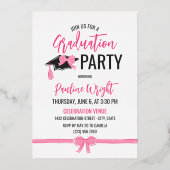 ピンクの弓の写真金箔の輪郭の卒業 箔招待状 (裏面)