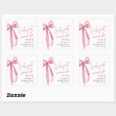 ピンクの弓の女の子が1歳になるお誕生日 スクエアシール (シート)