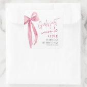 ピンクの弓の女の子が1歳になるお誕生日 スクエアシール (バッグ)