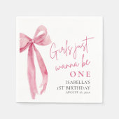 ピンクの弓の女の子が1歳の誕生日を迎える スタンダードカクテルナプキン (正面)