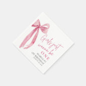 ピンクの弓の女の子が1歳の誕生日を迎える スタンダードカクテルナプキン (角)