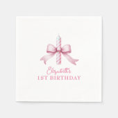 ピンクの弓の女の子が1歳の誕生日を過ごしたい スタンダードカクテルナプキン (正面)