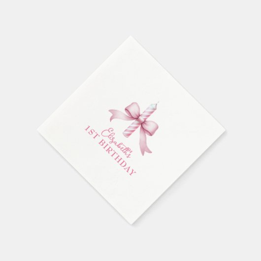 ピンクの弓の女の子が1歳の誕生日を過ごしたい スタンダードカクテルナプキン (角)