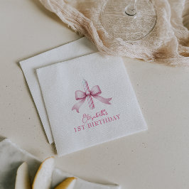 ピンクの弓の女の子が1歳の誕生日を過ごしたい スタンダードカクテルナプキン