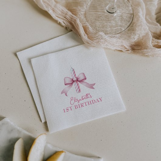 ピンクの弓の女の子が1歳の誕生日を過ごしたい スタンダードカクテルナプキン