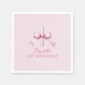 ピンクの弓の女の子が1歳の誕生日を過ごしたい スタンダードカクテルナプキン (正面)