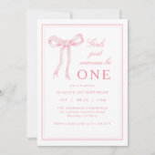 ピンクの弓の女の子が1歳の誕生日を過ごしたい 招待状 (正面)