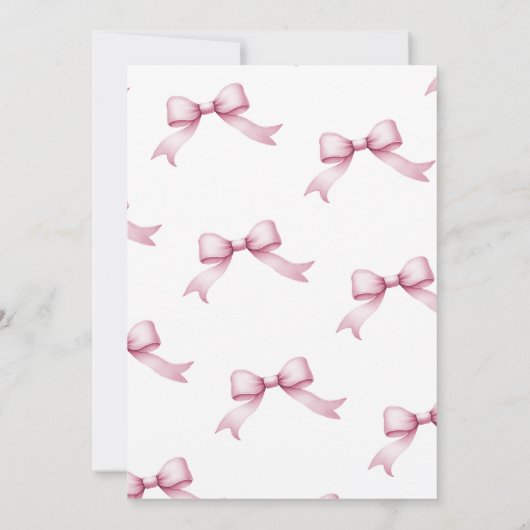 ピンクの弓の女の子が1歳の誕生日を過ごしたい 招待状 (裏面)