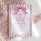 ピンクの弓の女の子が1歳の誕生日を過ごしたい 招待状