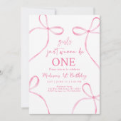 ピンクの弓の女の子が1歳の誕生日を過ごしたい 招待状 (正面)