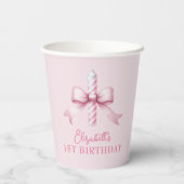 ピンクの弓の女の子が1歳の誕生日を過ごしたい 紙コップ (裏面)