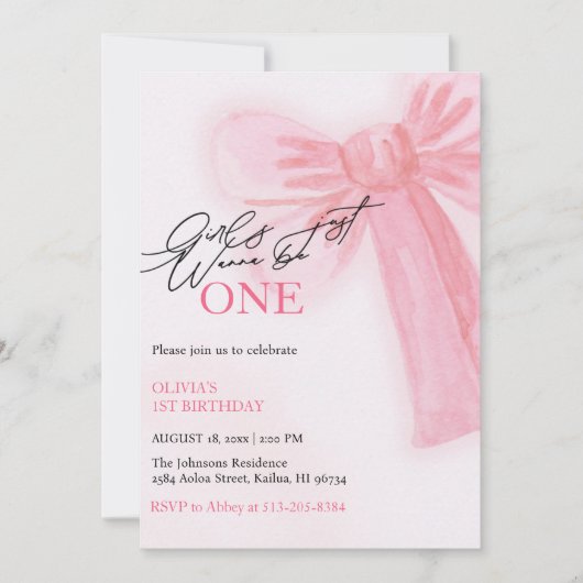 ピンクの弓の女の子だけで1歳の誕生日になりたい シーズンカード (正面)