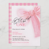 ピンクの弓の女の子だけで1歳の誕生日になりたい シーズンカード (正面/裏面)